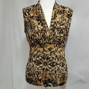Elegant Brown and Black Sleeveless Top Size Large